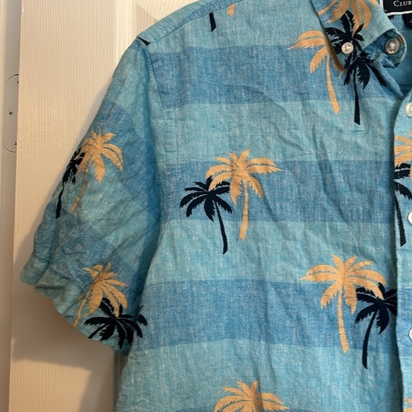 Club Room men’s blue linen blend button down tropical print shirt size large - Picture 3 of 7